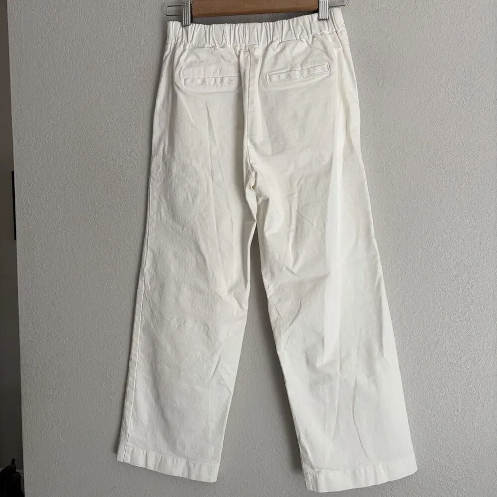 EZRA White Cropped Wide Leg Trousers Size M Made In Korea